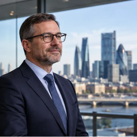 Londra finans bölgesi önünde sigorta brokerliği yöneticisi