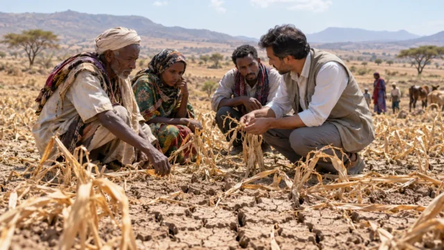 Pakistan ve Etiyopya'daki kuraklık için parametrik sigorta ödemesini temsil eden ChatGPT tarafından oluşturulmuş görsel