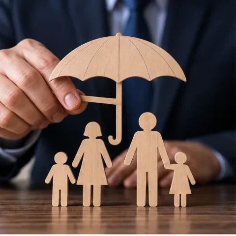 Sağlık sigortası ve aile korumasını temsil eden profesyonel sigorta görseli