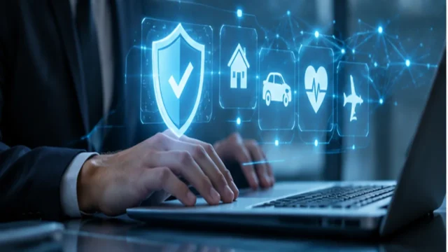 Sigortada yapay zeka destekli analiz ve risk yönetimini temsil eden profesyonel görsel