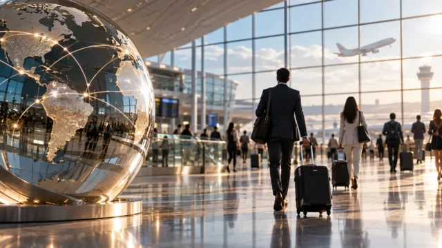 Küresel seyahat ve turizm dayanıklılığını temsil eden özgün görsel
